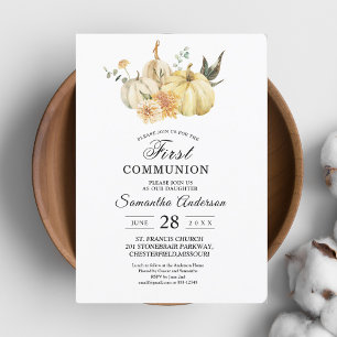 Trendy Autumn Watercolor Pumpkin & Flowers Invitation