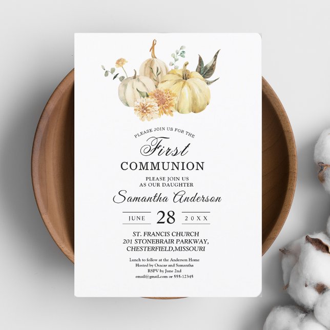 Trendy Autumn Watercolor Pumpkin & Flowers Invitation (Creator Uploaded)