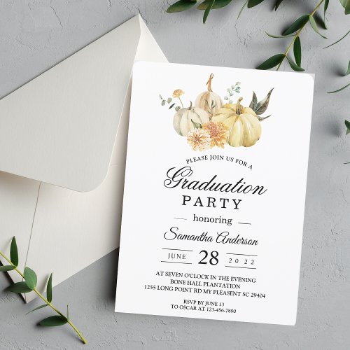 Trendy Autumn Watercolor Pumpkin  Flowers Invitation