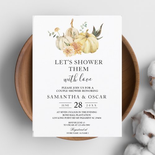 Trendy Autumn Watercolor Pumpkin  Flowers Invitation