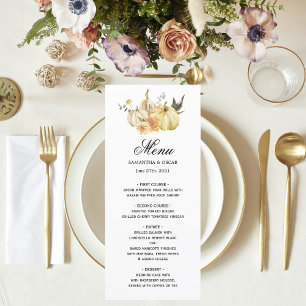 Trendy Autumn Watercolor Pumpkin & Flowers Menu
