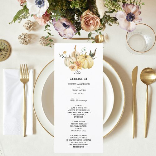 Trendy Autumn Watercolor Pumpkin  Flowers Menu