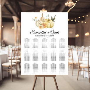 Trendy Autumn Watercolor Pumpkin & Flowers Poster