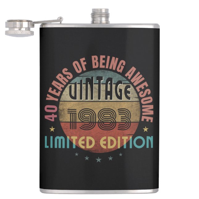 TRENDY AWESOME YEAR OF BIRTH BIRTHDAY GIFT FLASK (Opened)