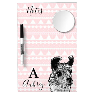 Trendy Aztec Pattern & Llama Personalized Dry Erase Board With Mirror