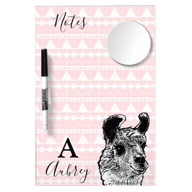 Trendy Aztec Pattern & Llama | Personalized Dry Erase Board With Mirror (Front)