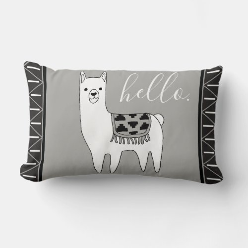 Trendy Aztec Pattern  White Llama Hello Lumbar Pillow