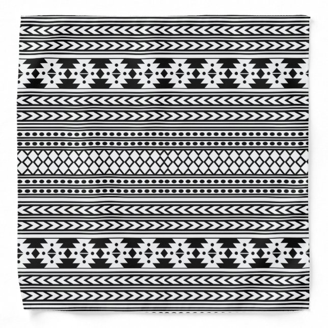 Trendy Aztec Tribal Print Geometric Pattern(Black) Bandana (Front)