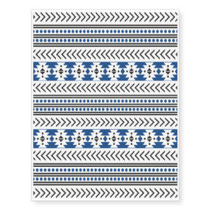 Trendy Aztec Tribal Print Geometric Pattern Blue Temporary Tattoos