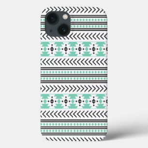 Trendy Aztec Tribal Print Geometric Pattern Green iPhone 13 Case