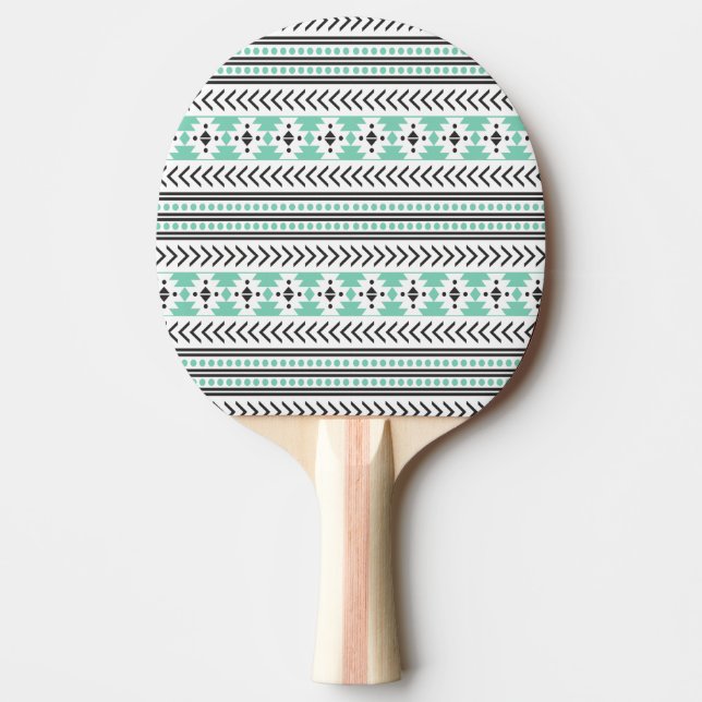 Trendy Aztec Tribal Print Geometric Pattern Green Ping-Pong Paddle (Front)
