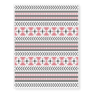 Trendy Aztec Tribal Print Geometric Pattern Pink Temporary Tattoos