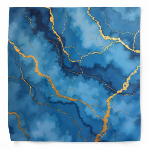 Trendy Azure Blue Gold Marble Collection Bandana
