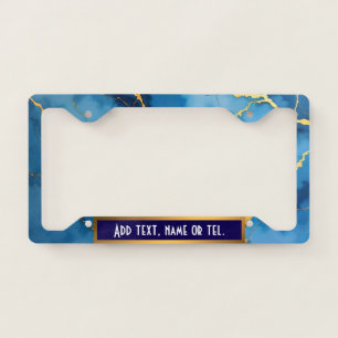 Trendy Azure Blue Gold Marble Collection License Plate Frame