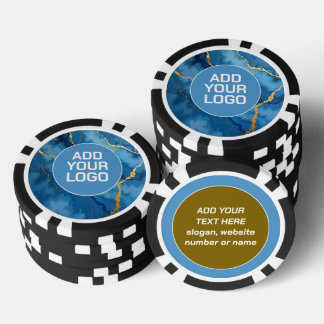 Trendy Azure Blue Gold Marble Collection Poker Chips
