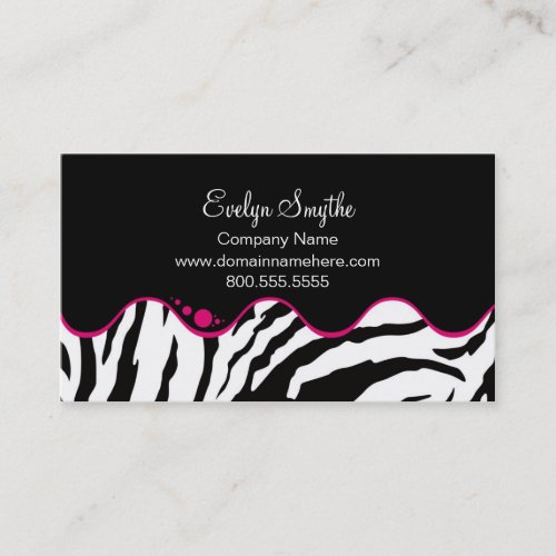 TRENDY BW ZEBRA PRINT WITH HOT PINK CURVE ACCENT BUSINESS CARD