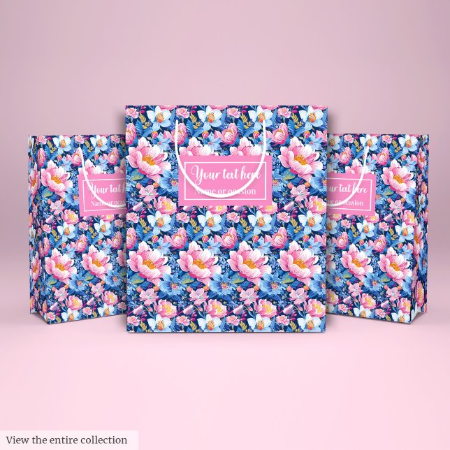 Trendy baby blue and hot pink custom name gift bag (Trendy baby blue and hot pink custom name gift bag)