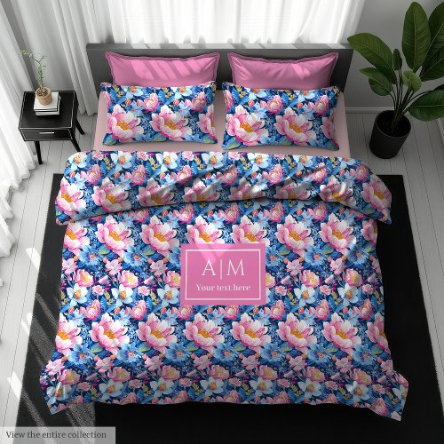 Trendy baby blue and hot pink floral gift duvet
