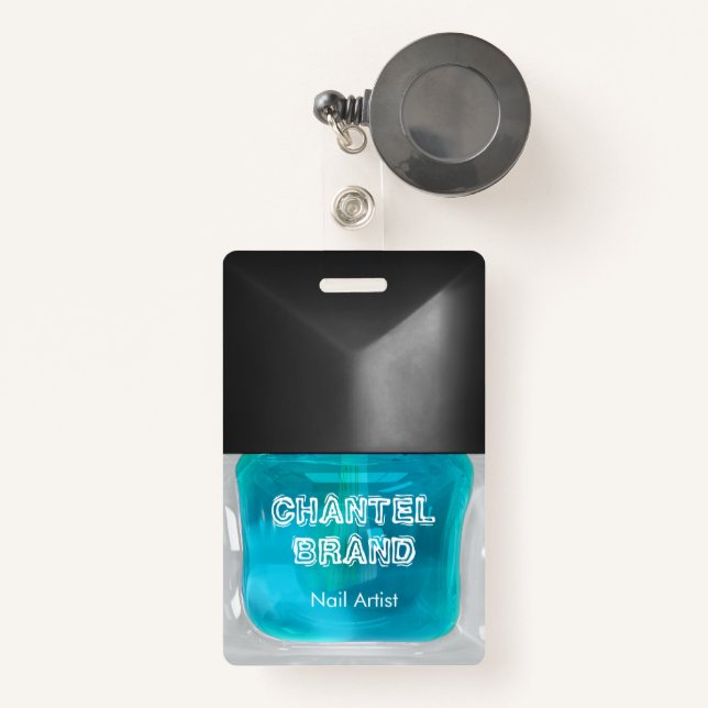 Trendy baby blue nail polish beautician salon  badge (Front with Retractable)