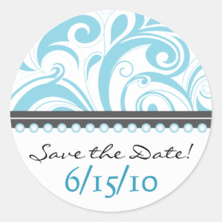 Trendy Baby Blue Swirlies Save the Date Sticker