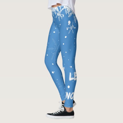 Trendy Baby Blue White Snowflakes Let It Snow Leggings