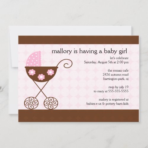 Trendy Baby Girl Carriage Baby Shower Invitation