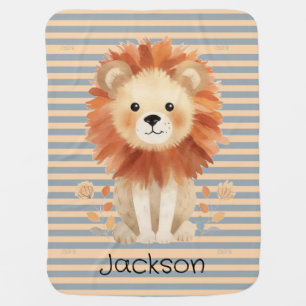 Trendy Baby Lion Stripes Boy Baby Shower Blanket