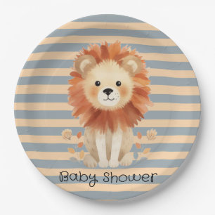 Trendy Baby Lion Stripes Boy Baby Shower Paper Plates