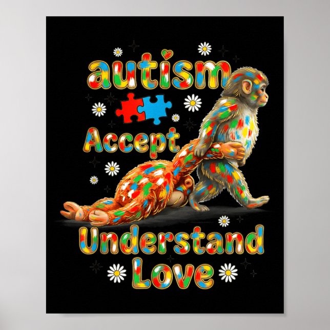 Trendy baby monkey autism awareness accept poster (Front)