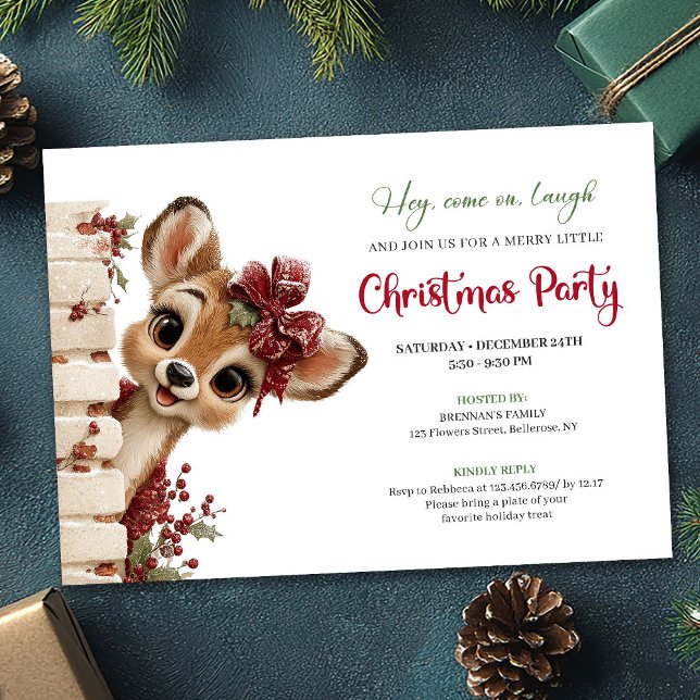Trendy Baby Reindeer Funny Cartoon Watercolor  Invitation (Trendy Baby Reindeer Funny Cartoon Watercolor Holiday Invitation

)