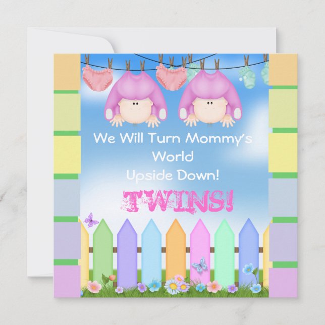 TRENDY BABY SHOWER Invitations GIRL TWINS! (Front)