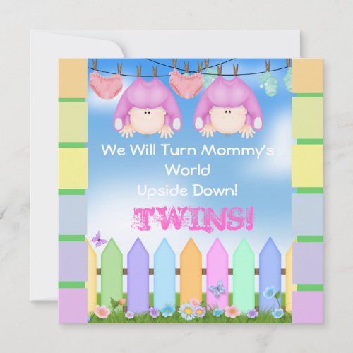 TRENDY BABY SHOWER Invitations GIRL TWINS