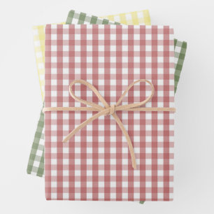 Trendy Baby Shower Red Green Yellow Gingham Plaid Wrapping Paper Sheets