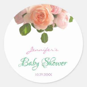 Trendy Baby Shower Watercolor Roses Handwritten Classic Round Sticker