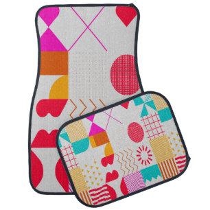 Trendy background with simple shapes. Colorful geo Car Floor Mat