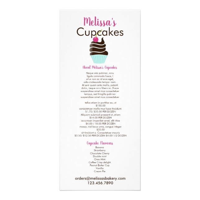 Trendy Bakery Chocolate Cherry Cupcake Rack Card (Back)