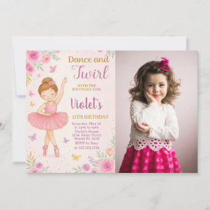 Trendy Ballerina Birthday Invitation with photo