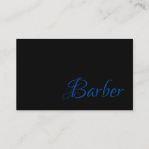 Trendy Barber in Bright Blue on Black on Business Card