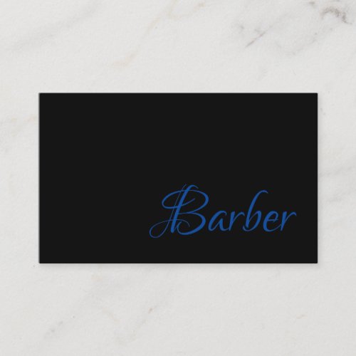 Trendy Barber in Bright Blue on Black on Business Card