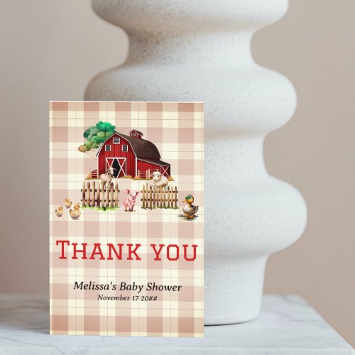Trendy Barnyard Farm Animals Baby Shower Thank You Card