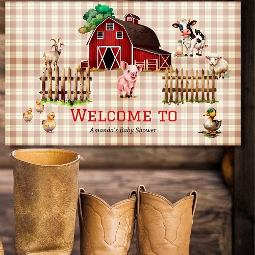 Trendy Barnyard Farm Animals Baby Shower Welcome Banner