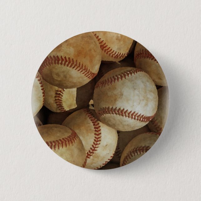 Trendy Baseball Artwork Pinback Button (Front)