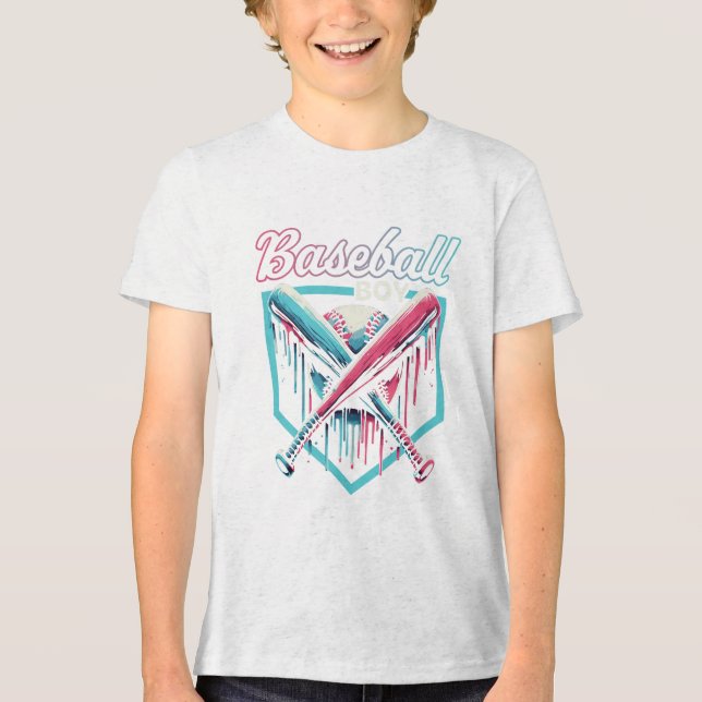 Trendy Baseball Boy Drip Shield T-Shirt Tri-Blend Shirt (Front)