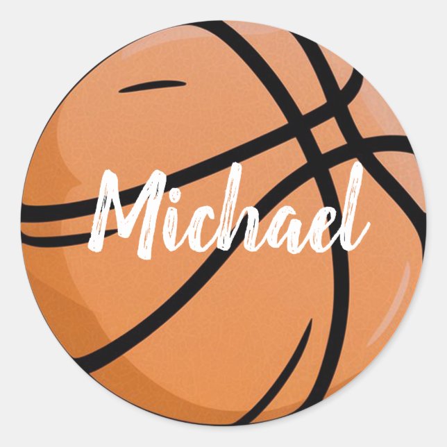Trendy Basketball Add Your Name  Personalized     Classic Round Sticker (Front)