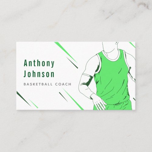 Trendy Basketball Coach Trainer Social Media Green Business Card