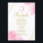 Trendy Bat Mitzvah Invitation<br><div class="desc">A watercolor invitation with whimsical, corner, flowers, gold abstract lines and dots and a Star of David. (Frame vector created by pikisuperstar - www.freepik.com). The card is easy to customize with your wording, font, font color, paper shape options and choice of six paper types.Not exactly what you're looking for? All...</div>