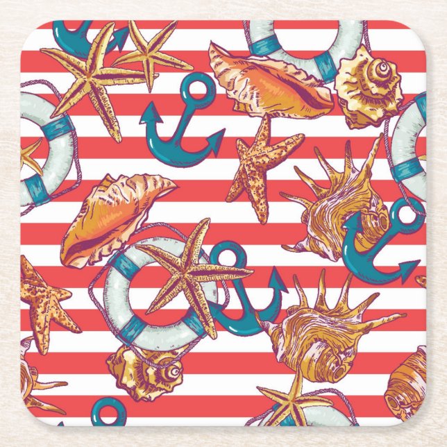 Trendy Beach Pattern Square Paper Coaster (Front)