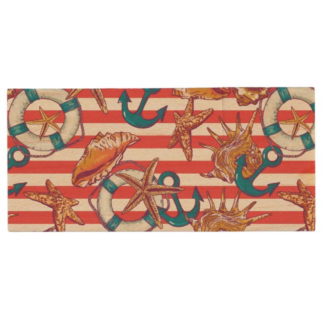 Trendy Beach Pattern Wood USB Flash Drive (Front)