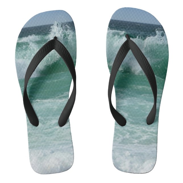 Trendy Beach Seaside Sea Waves Sand Template Flip Flops (Footbed)
