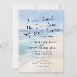 Trendy Beach Watercolor Ocean Christian Wedding Invitation